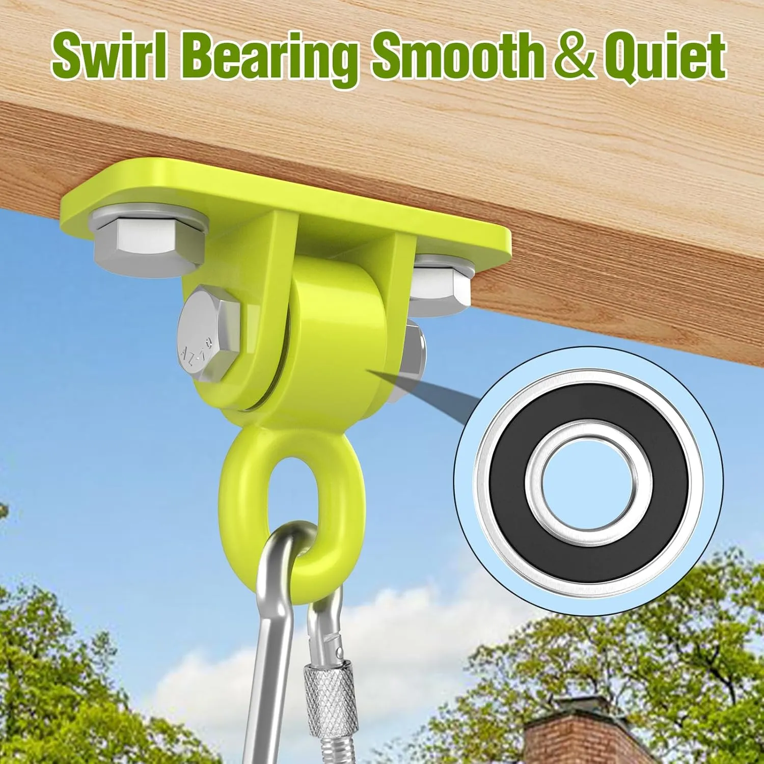 BETOOLL Swing Hangers with Bearing, Heavy Duty Porch Swing Hanging Kit for Outdoor Playground Tree Ceiling Mount Hardware Brackets with Snap Hooks for Yoga Hammock Sandbag Accessories 2PCS Yellow