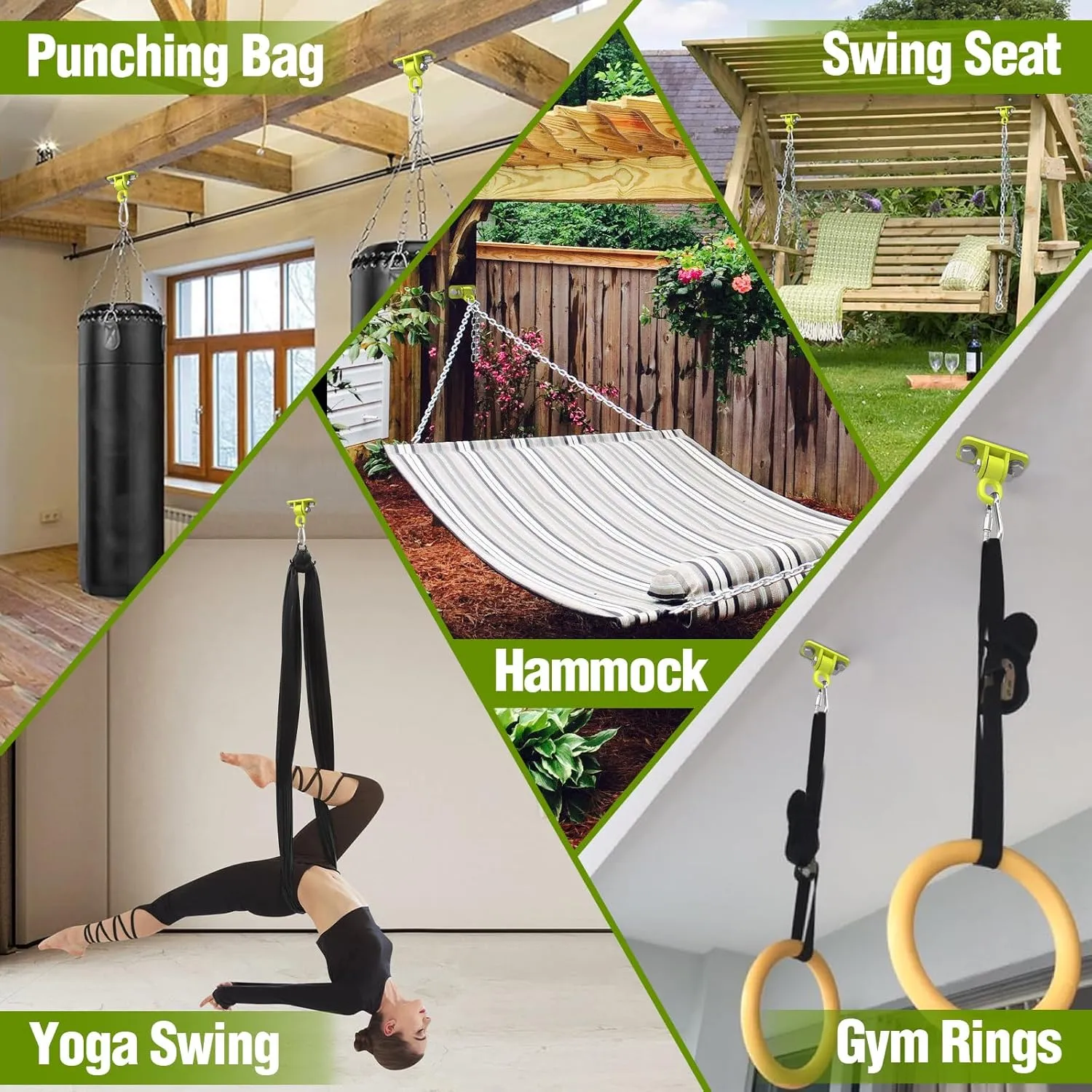 BETOOLL Swing Hangers with Bearing, Heavy Duty Porch Swing Hanging Kit for Outdoor Playground Tree Ceiling Mount Hardware Brackets with Snap Hooks for Yoga Hammock Sandbag Accessories 2PCS Yellow