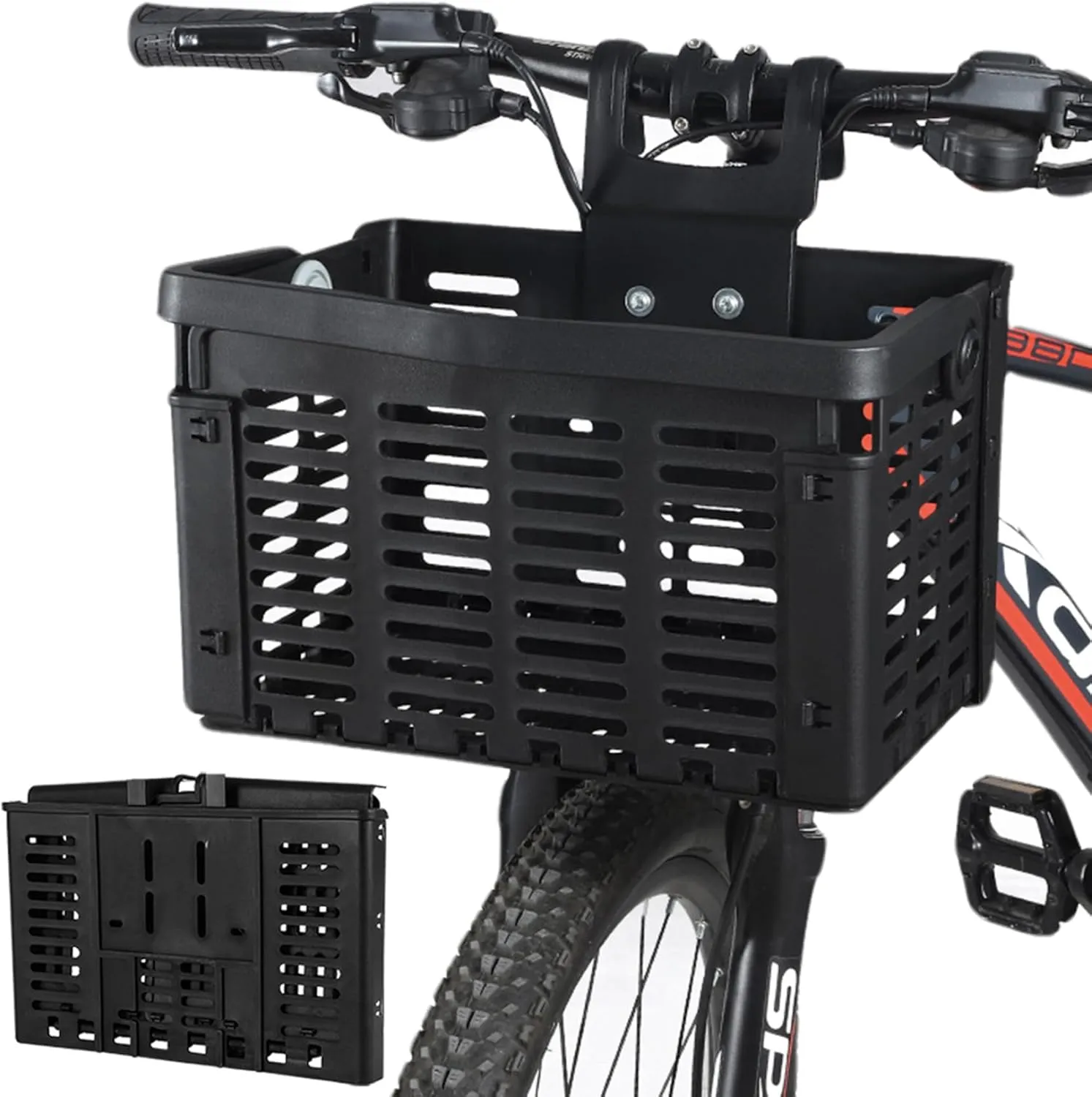 Bike Basket 12.4x8.9x8.1in Foldable Front/Back Basket for Bike with Handle Ventilated Heavy Duty PP Bike Accessories for Grocery, Shopping, Pet, School Bag Bike Basket