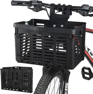 Bike Basket 12.4x8.9x8.1in Foldable Front/Back Basket for Bike with Handle Ventilated Heavy Duty PP Bike Accessories for Grocery, Shopping, Pet, School Bag Bike Basket