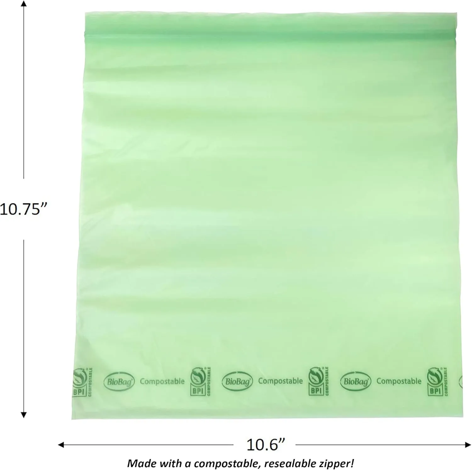 BioBag 100% Certified Compostable Resealable Food Storage Bags, 180 Count, Gallon, Perfect for Refrigerator or Freezer