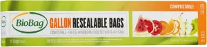BioBag 100% Certified Compostable Resealable Food Storage Bags, 180 Count, Gallon, Perfect for Refrigerator or Freezer