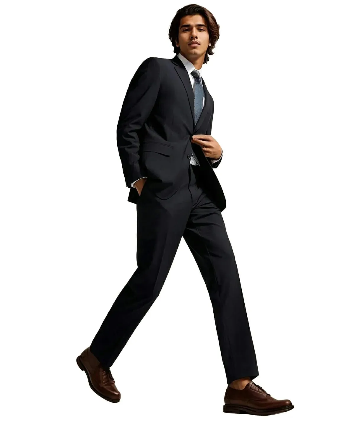 Black Flex Waist Slim Fit Dress Pants for Comfort