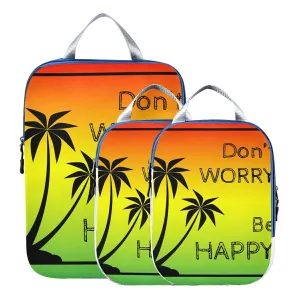 Black Palm Trees Silhouette Quote Don't Worry, Be Happy Colorful 3 Piece set Cubes Expandable Adjustable Luggage Packing Bags, Ultralight Organizer Accessories Travel Suitcase Compressible Bags