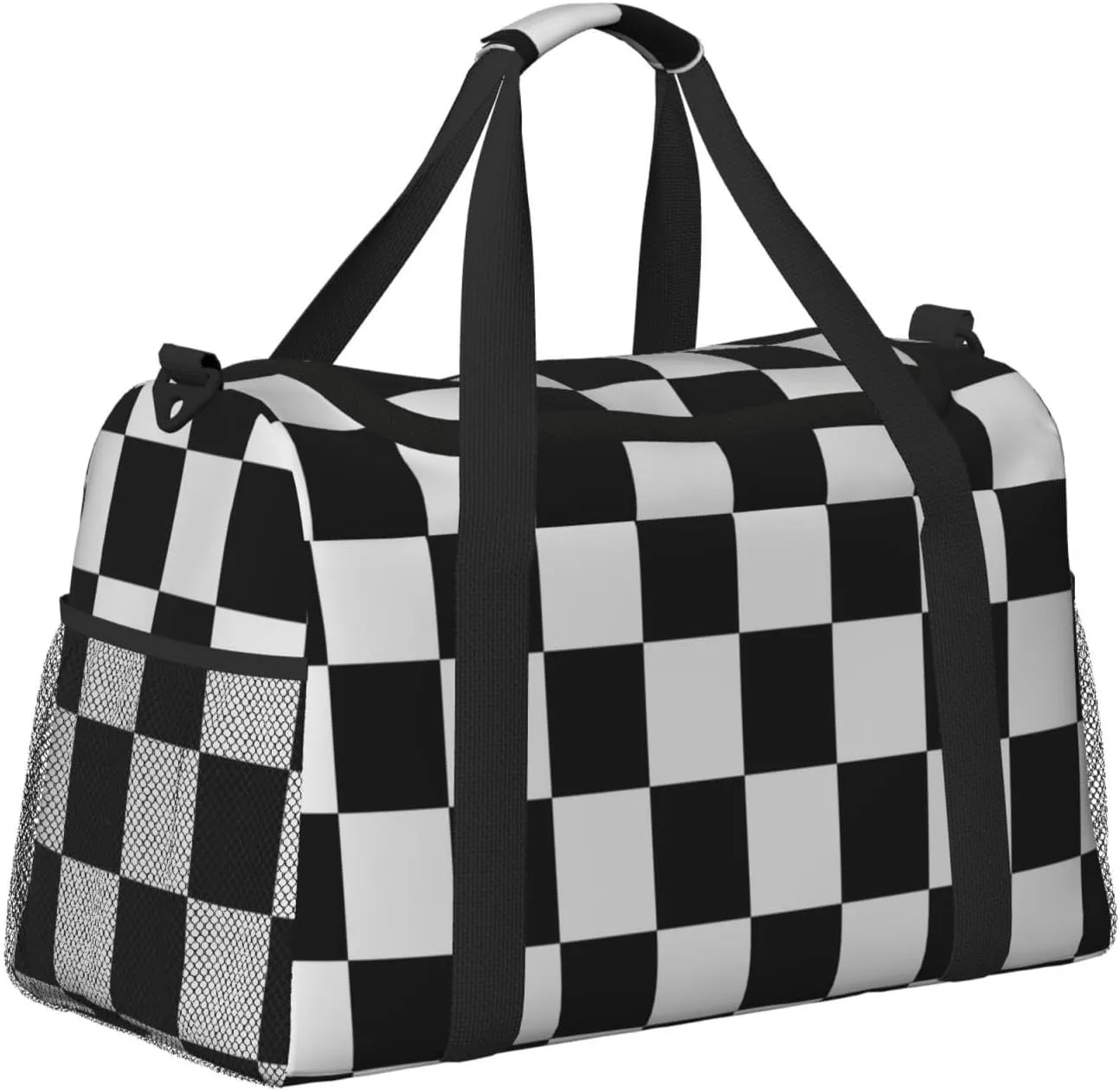 Black White Grid Thin Line Travel Duffel Bag Large Foldable Waterproof Overnight Bag For Beach Swim Bags Pool Sports Gym