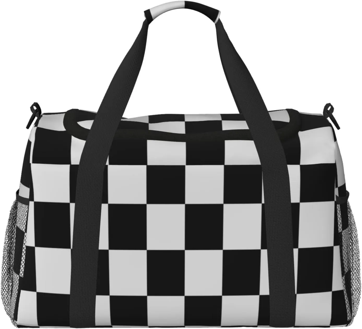 Black White Grid Thin Line Travel Duffel Bag Large Foldable Waterproof Overnight Bag For Beach Swim Bags Pool Sports Gym