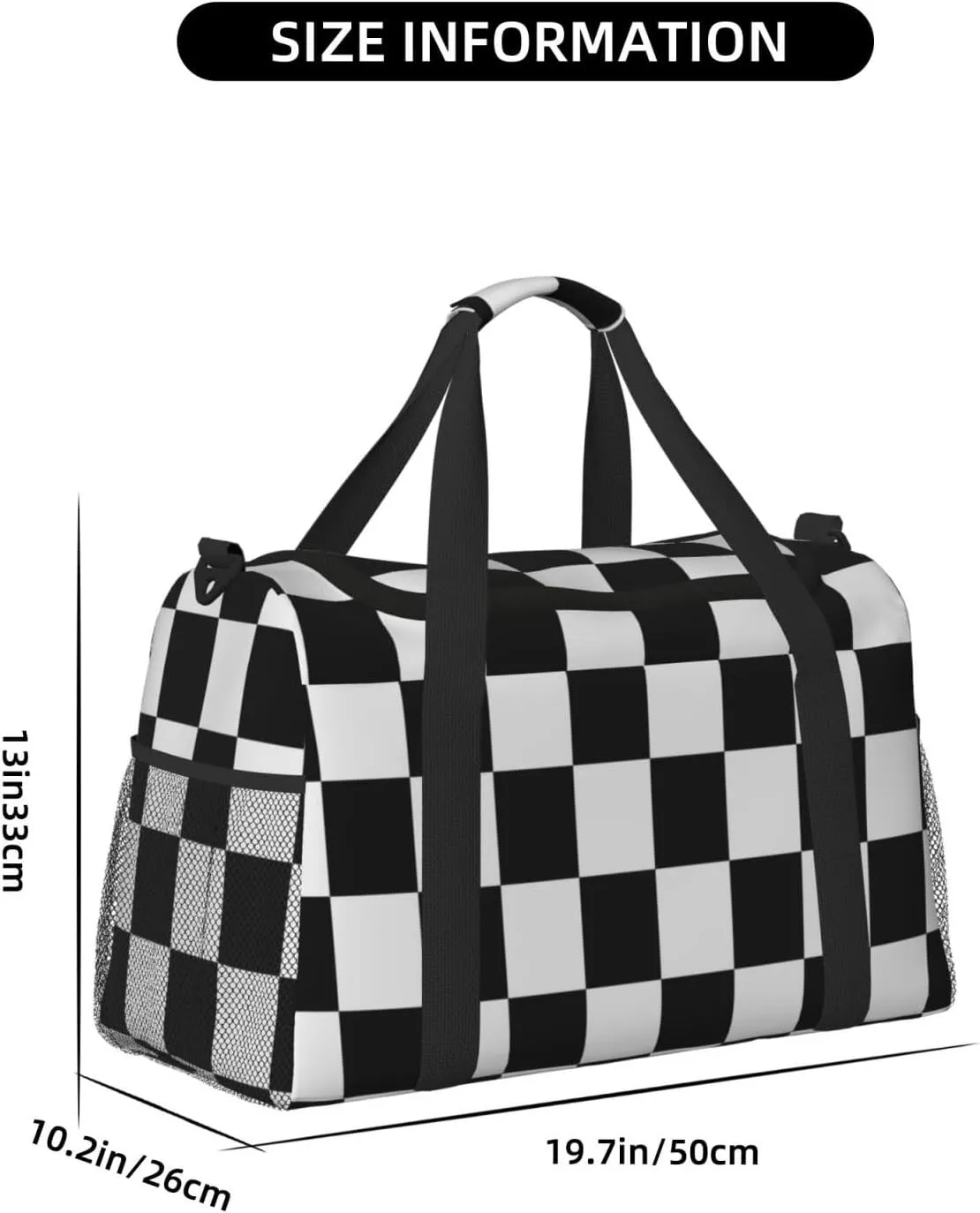 Black White Grid Thin Line Travel Duffel Bag Large Foldable Waterproof Overnight Bag For Beach Swim Bags Pool Sports Gym