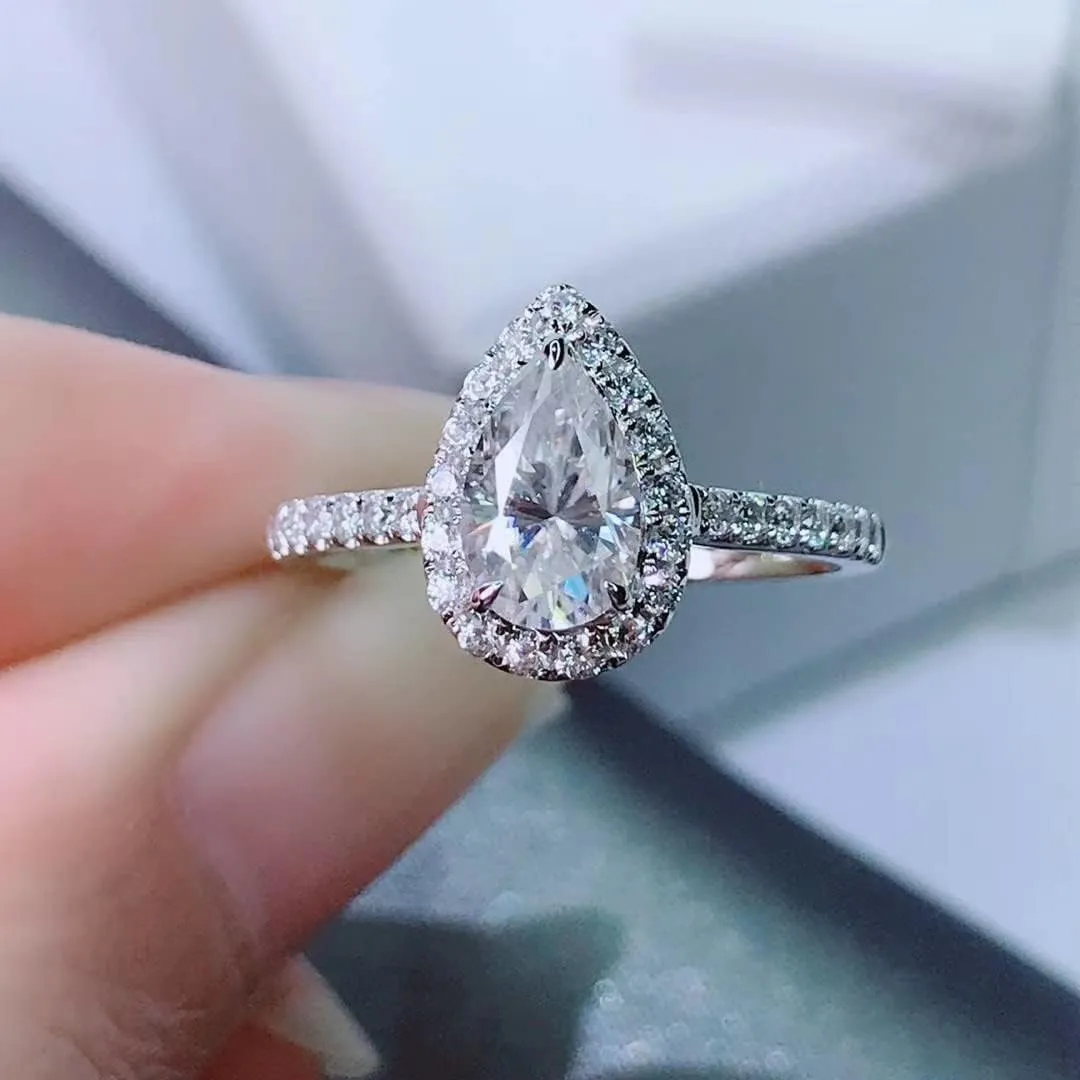 Blocaci Pear Shaped Bridal Ring Set for Women Engagement Ring Sets, 1 Carat Center Moissanite Bridal Sets Wedding Rings 925 Sterling Silver 10K 14K 18K Gold with Text Engraving