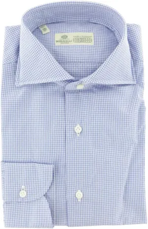 Blue Checkered Button Down Spread Collar Cotton Slim Fit Dress Shirt, Size Medium 15.5