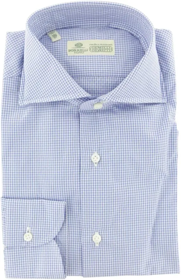 Blue Checkered Button Down Spread Collar Cotton Slim Fit Dress Shirt, Size Medium 15.5