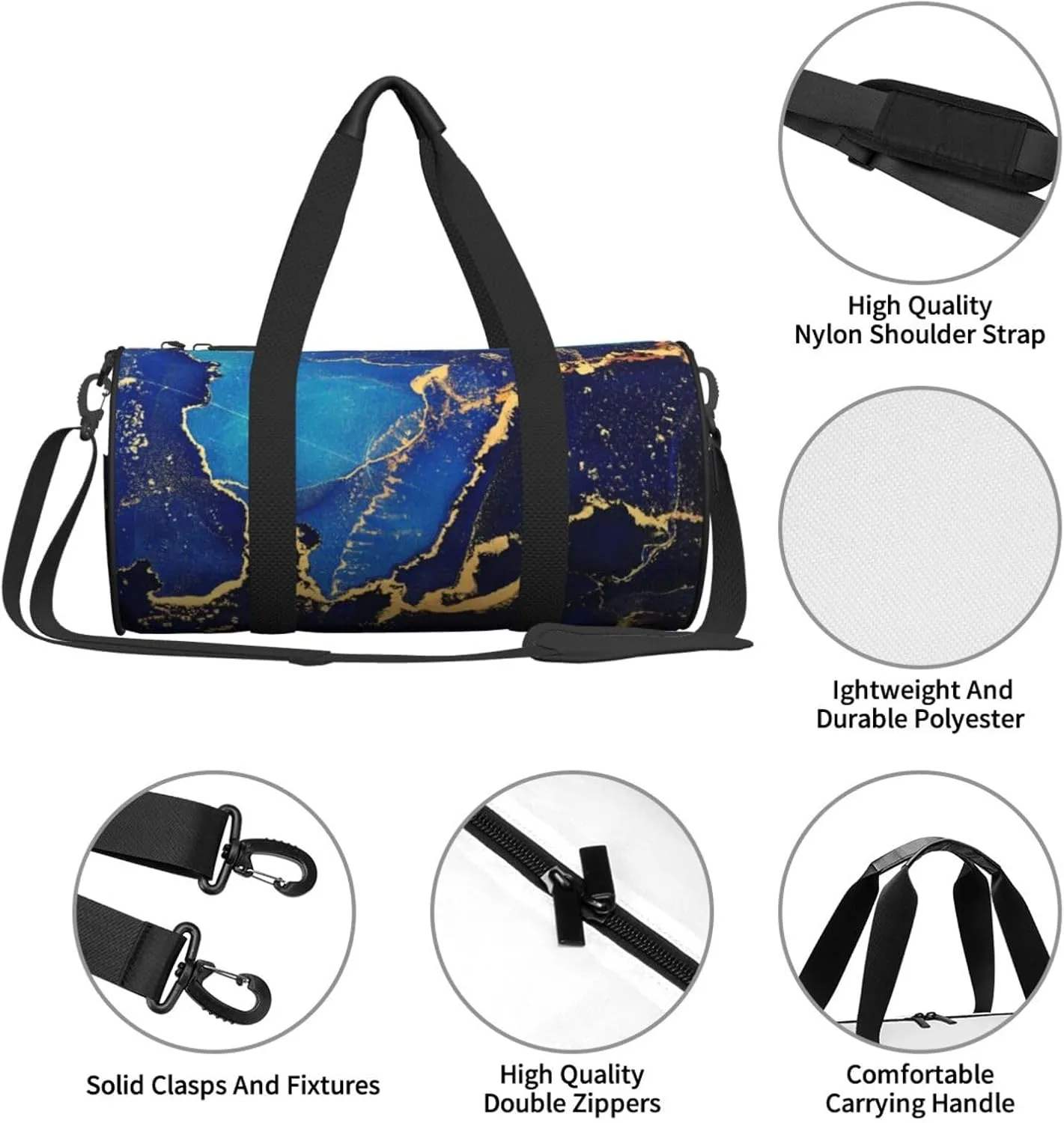 Blue Marble Sports Gym Bag Travel Duffel Bag Shoes Compartment For Men Women Foldable Lightweight Yoga Gym Sports Bag