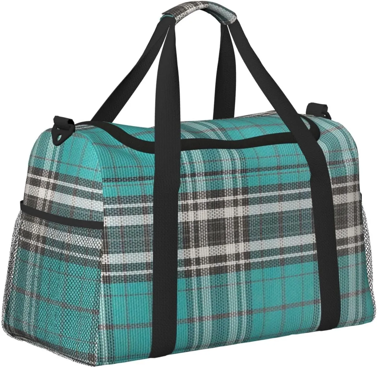Blue Thin Line Grid Travel Duffel Bag Large Foldable Waterproof Overnight Bag For Beach Swim Bags Pool Sports Gym