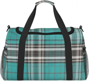 Blue Thin Line Grid Travel Duffel Bag Large Foldable Waterproof Overnight Bag For Beach Swim Bags Pool Sports Gym