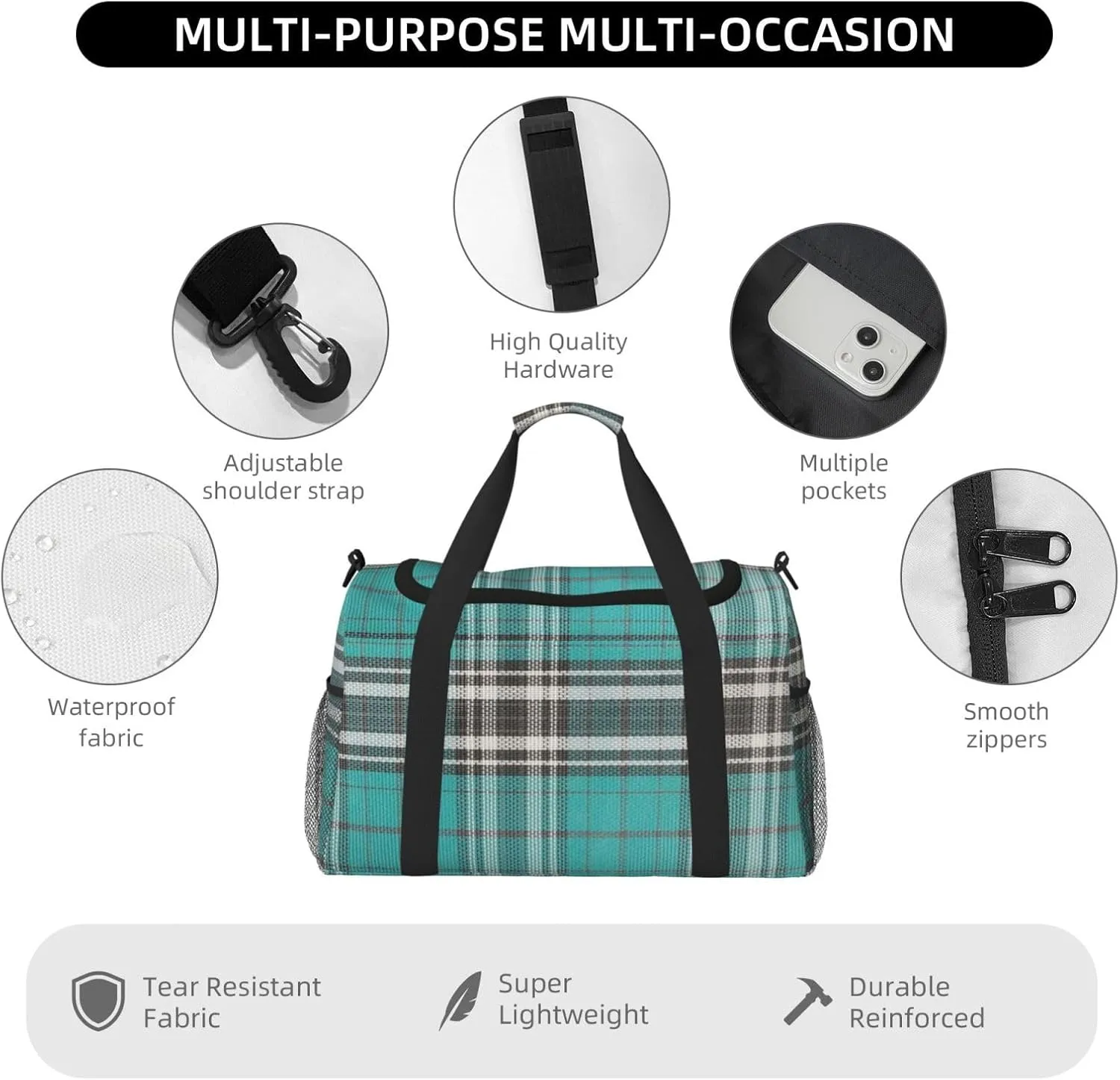 Blue Thin Line Grid Travel Duffel Bag Large Foldable Waterproof Overnight Bag For Beach Swim Bags Pool Sports Gym