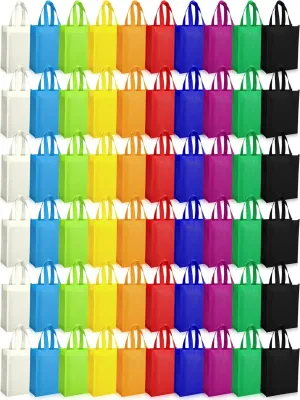 Boao 60 Pack Non Woven Tote Bags Large Reusable Gift Bag with Handles Foldable Grocery Tote for Birthday Party Shopping Treat Favor, 14 x 10 Inch
