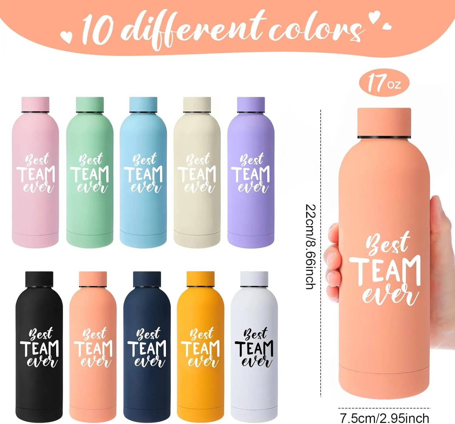 Bokon 10 Pcs Employee Appreciation Gifts Thank You Water Bottle Bulk 17 oz Stainless Steel Frosted Inspirational Bottle with Box for Coworker Teacher Nurse Principal Graduation Gifts