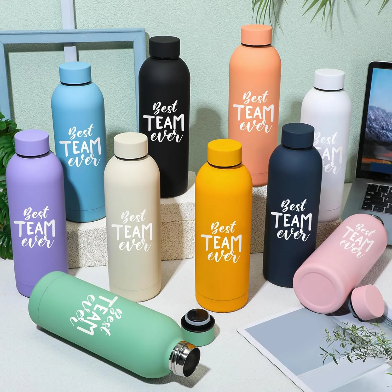 Bokon 10 Pcs Employee Appreciation Gifts Thank You Water Bottle Bulk 17 oz Stainless Steel Frosted Inspirational Bottle with Box for Coworker Teacher Nurse Principal Graduation Gifts