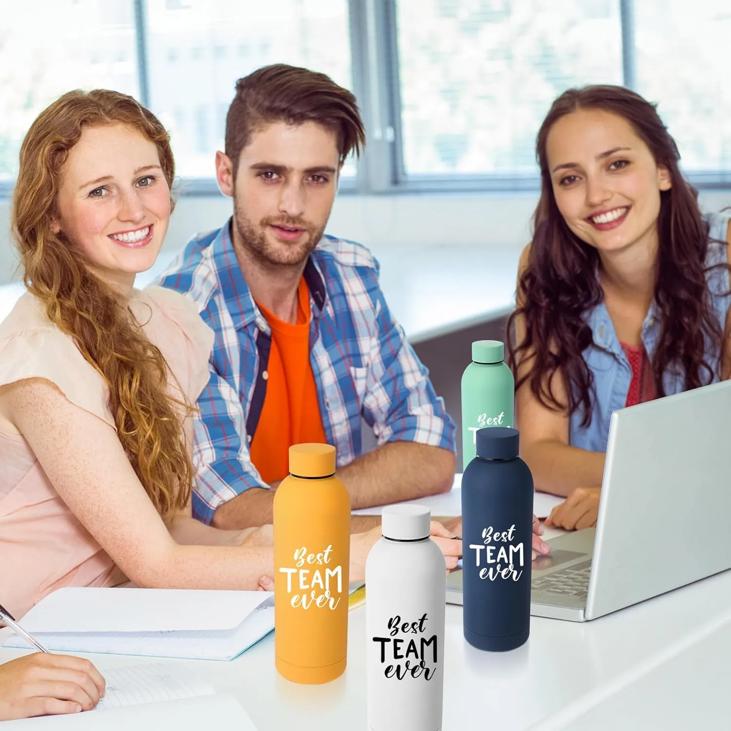 Bokon 10 Pcs Employee Appreciation Gifts Thank You Water Bottle Bulk 17 oz Stainless Steel Frosted Inspirational Bottle with Box for Coworker Teacher Nurse Principal Graduation Gifts