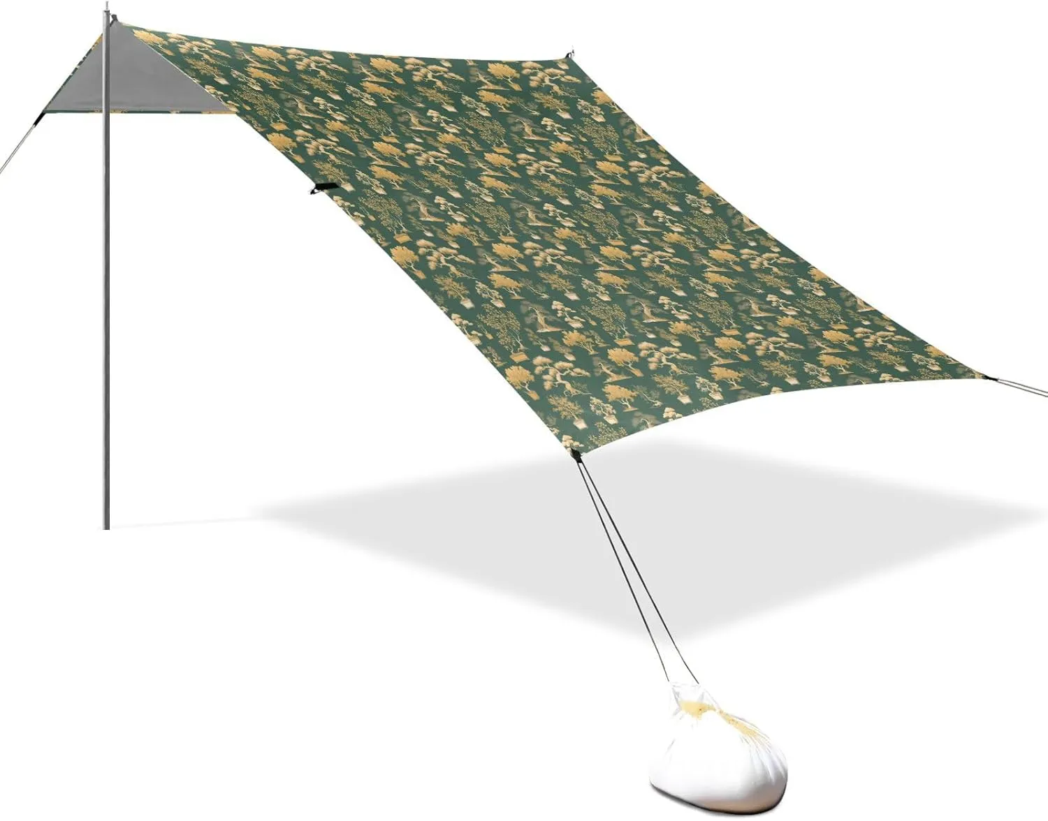Bonsai Green Yellow Beach Canopy UPF50  Protection Easy Setup Shade Sun Shelter with Sandbags and Shovel for Family Travel