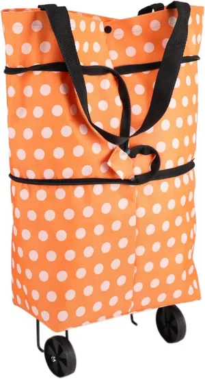 BORDSTRACT Foldable Rolling Tote Bag, Oxford Cloth Material Dual Purpose Wheel Rolling Shopping Bag