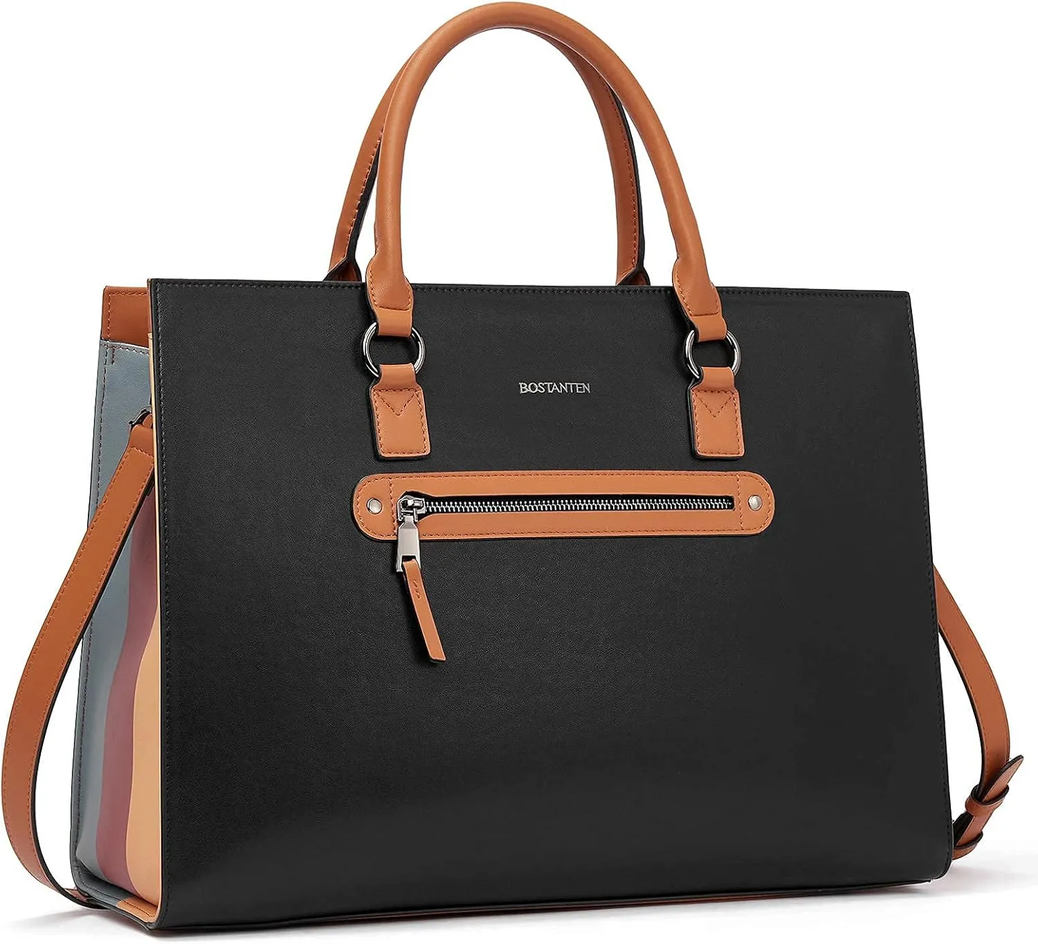 BOSTANTEN Leather Laptop Briefcase for Women Shoulder Bag 15.6