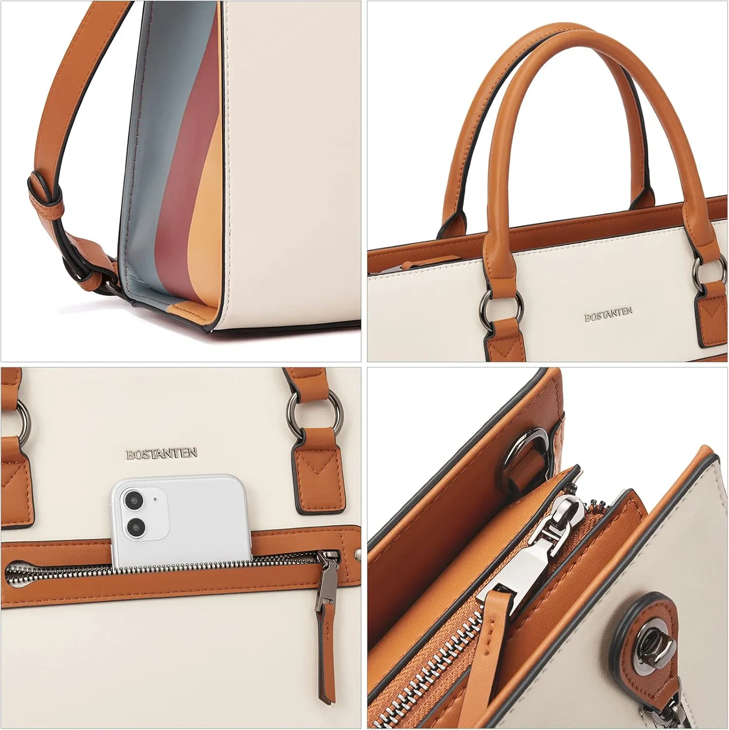 BOSTANTEN Leather Laptop Briefcase for Women Shoulder Bag 15.6