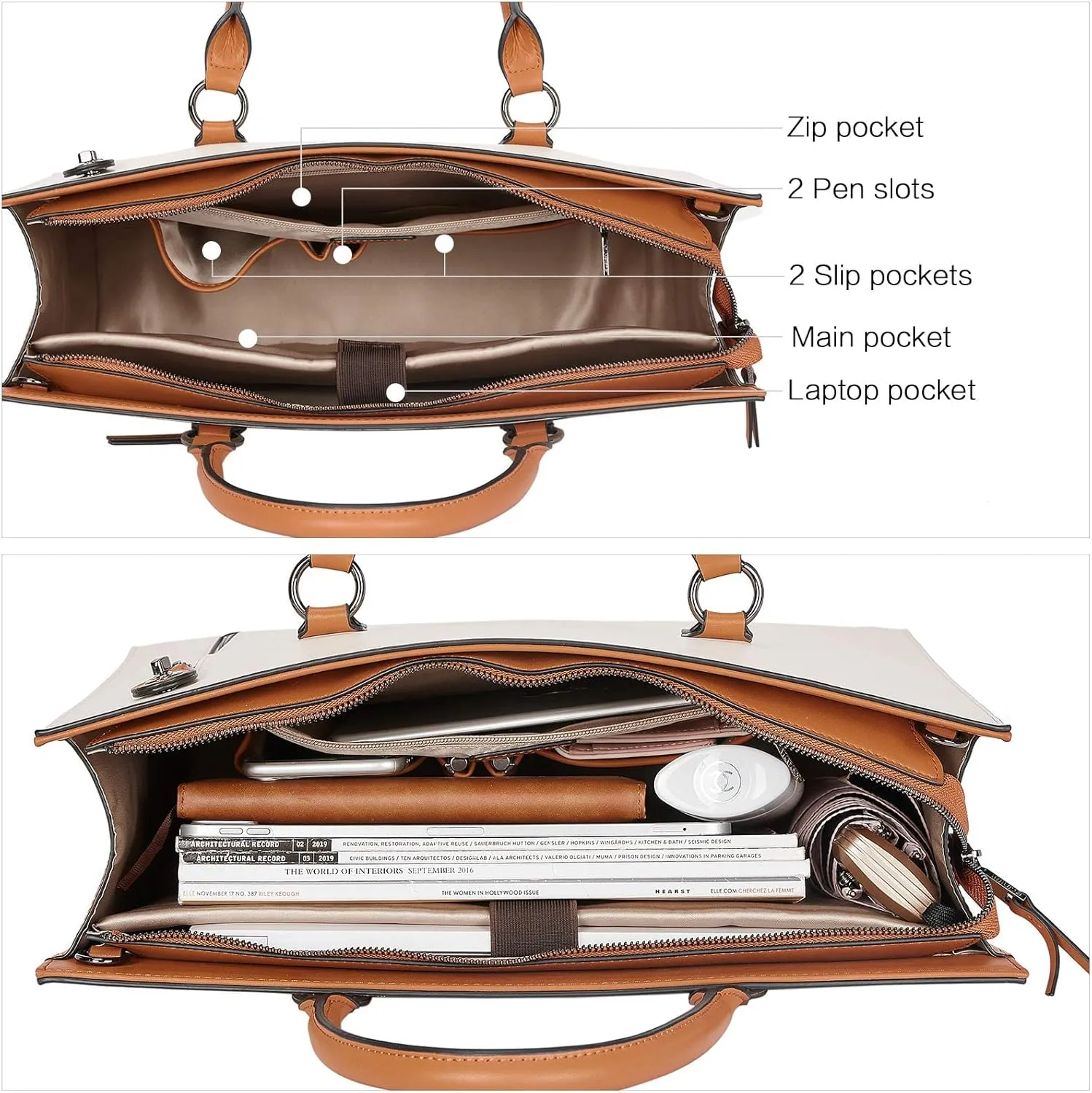 BOSTANTEN Leather Laptop Briefcase for Women Shoulder Bag 15.6