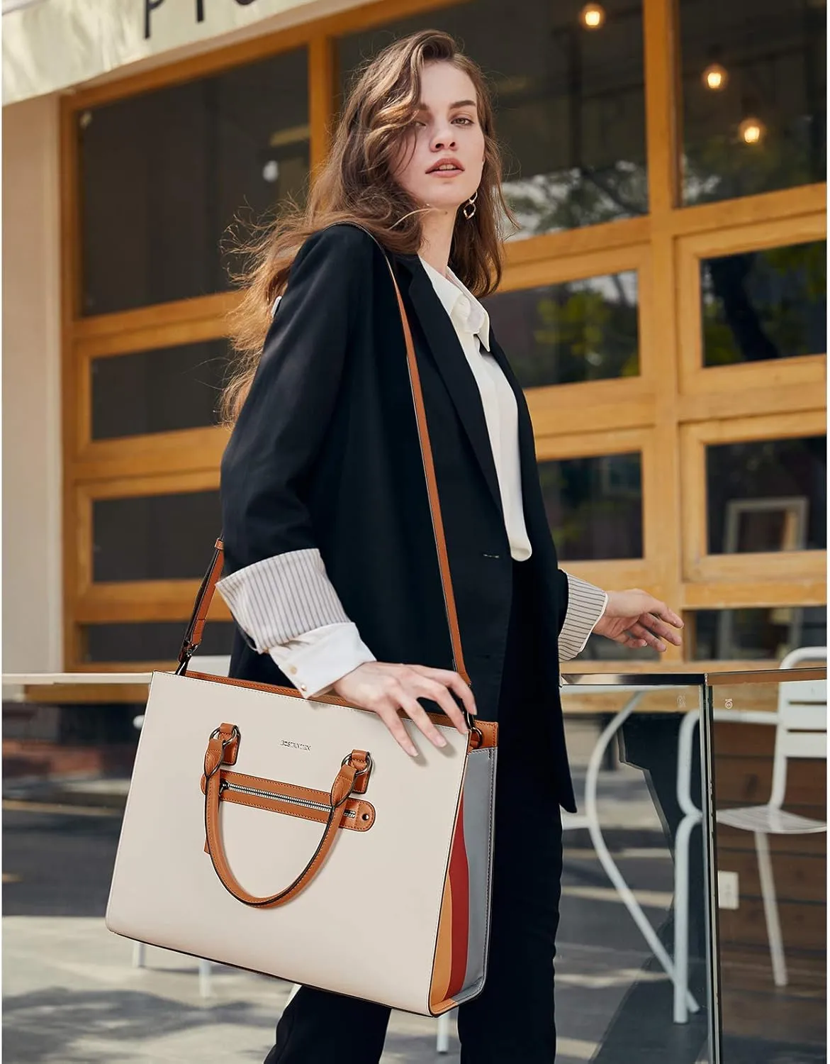 BOSTANTEN Leather Laptop Briefcase for Women Shoulder Bag 15.6