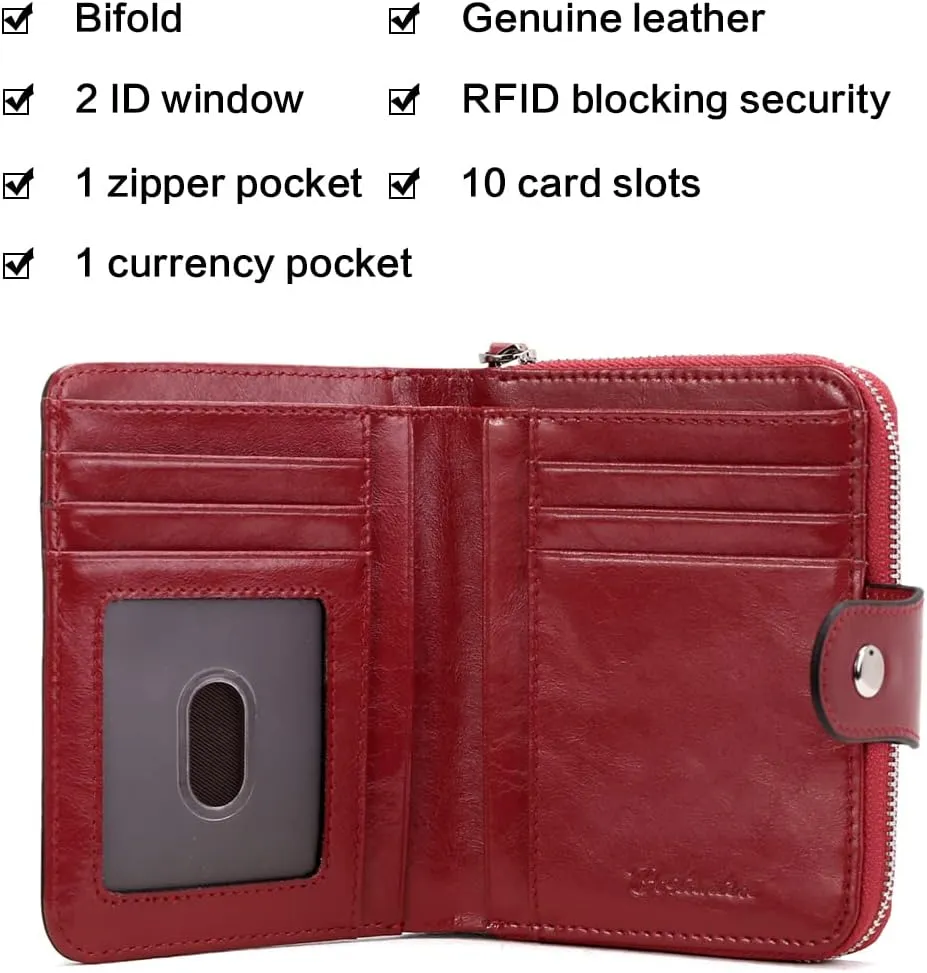 BOSTANTEN Leather Wallets for Women RFID Blocking Zipper Pocket Small Bifold Wallet Card Case