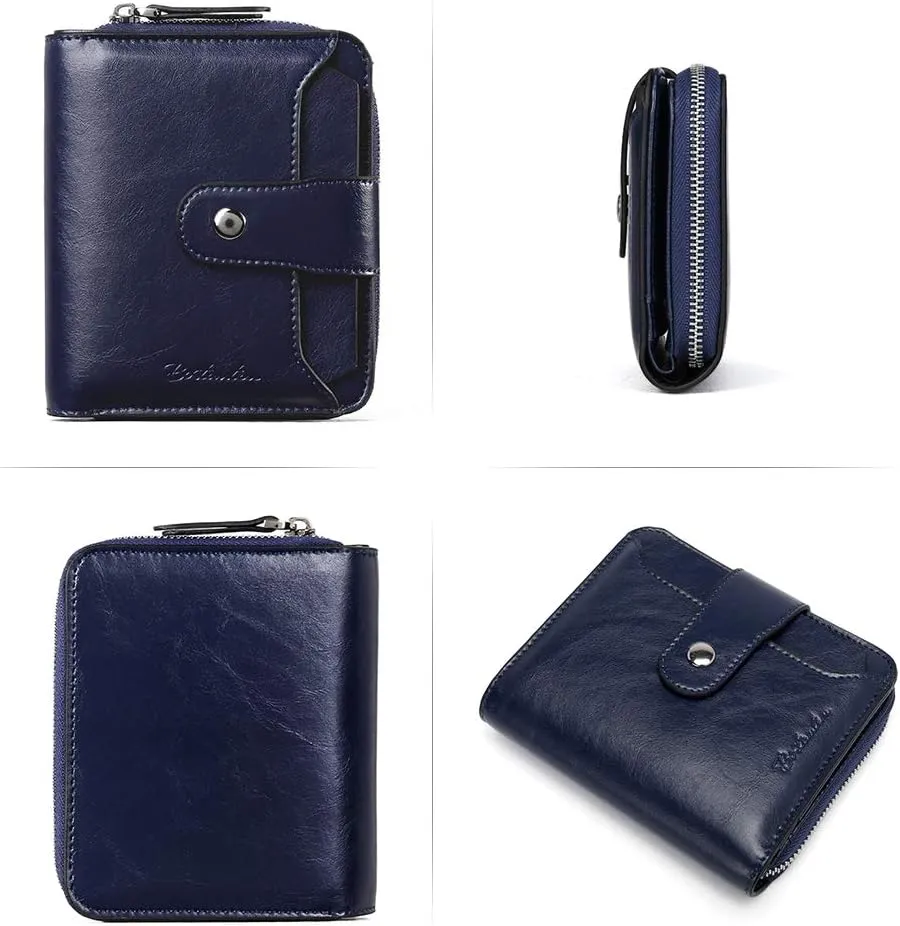 BOSTANTEN Leather Wallets for Women RFID Blocking Zipper Pocket Small Bifold Wallet Card Case