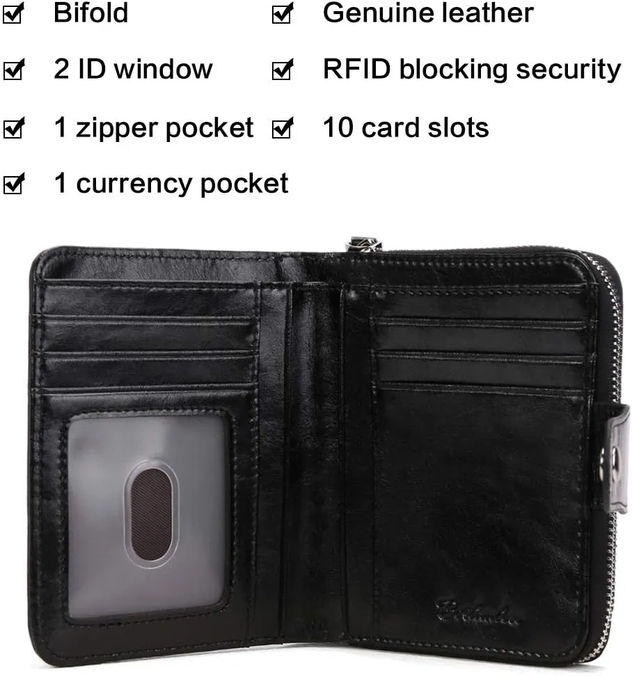 BOSTANTEN Leather Wallets for Women RFID Blocking Zipper Pocket Small Bifold Wallet Card Case