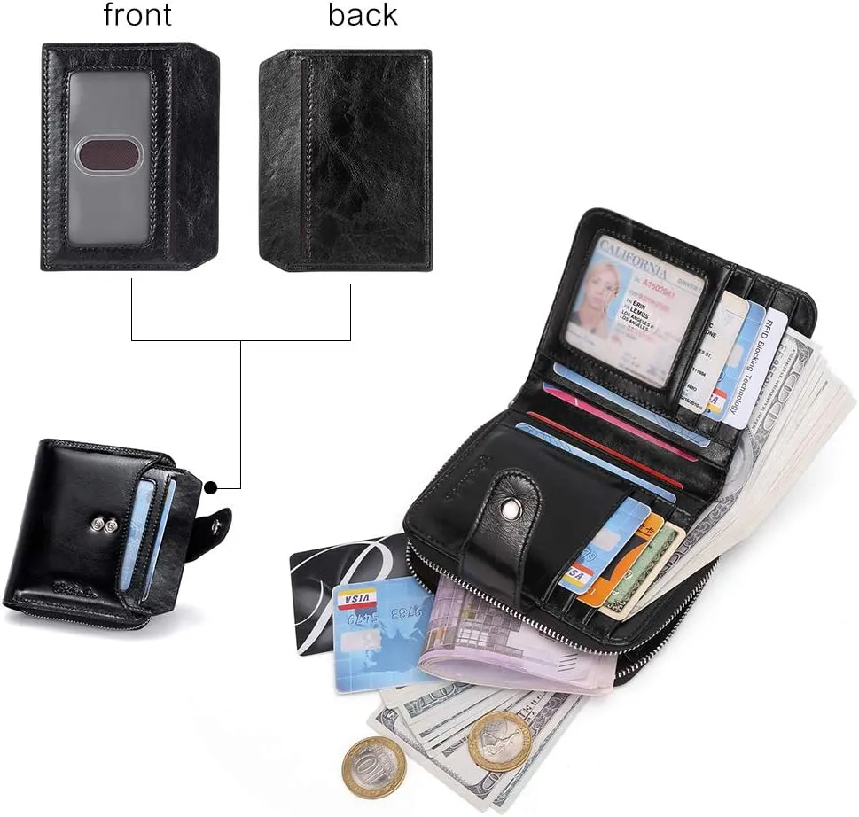 BOSTANTEN Leather Wallets for Women RFID Blocking Zipper Pocket Small Bifold Wallet Card Case