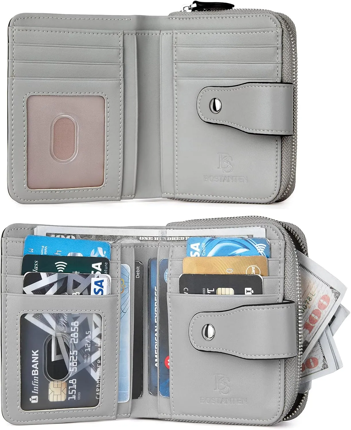 BOSTANTEN Leather Wallets for Women RFID Blocking Zipper Pocket Small Bifold Wallet Card Case