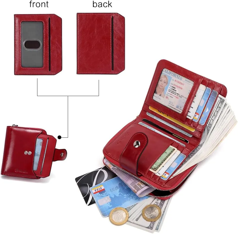 BOSTANTEN Leather Wallets for Women RFID Blocking Zipper Pocket Small Bifold Wallet Card Case