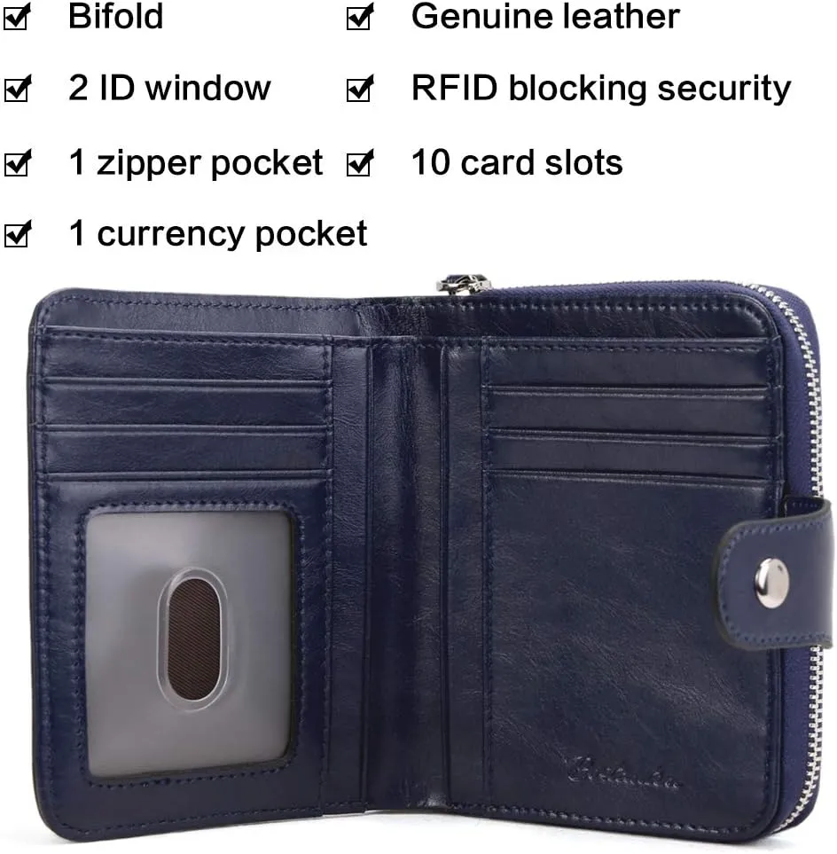 BOSTANTEN Leather Wallets for Women RFID Blocking Zipper Pocket Small Bifold Wallet Card Case