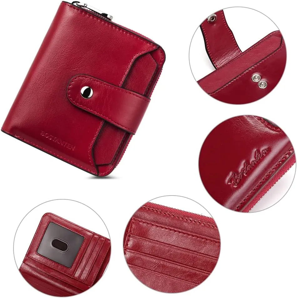 BOSTANTEN Leather Wallets for Women RFID Blocking Zipper Pocket Small Bifold Wallet Card Case
