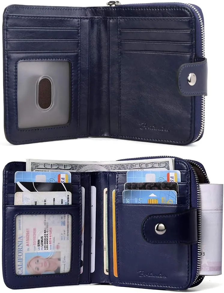 BOSTANTEN Leather Wallets for Women RFID Blocking Zipper Pocket Small Bifold Wallet Card Case