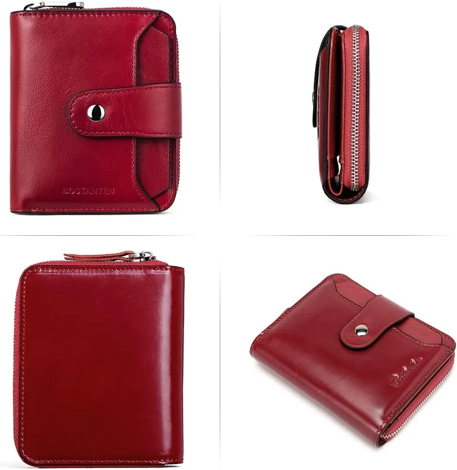BOSTANTEN Leather Wallets for Women RFID Blocking Zipper Pocket Small Bifold Wallet Card Case
