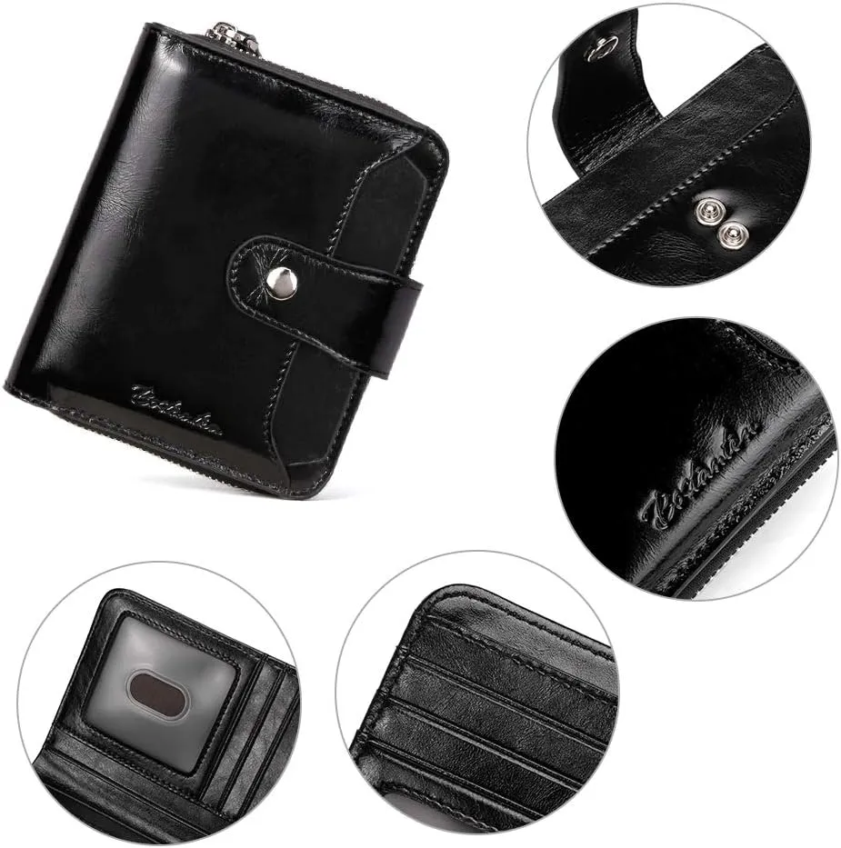 BOSTANTEN Leather Wallets for Women RFID Blocking Zipper Pocket Small Bifold Wallet Card Case