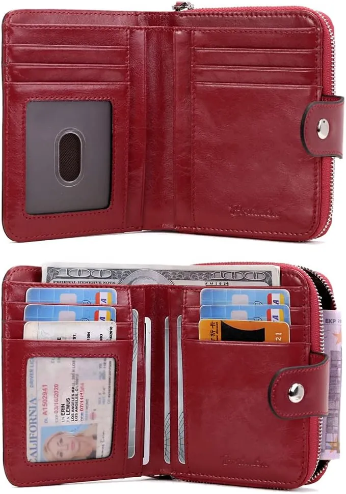BOSTANTEN Leather Wallets for Women RFID Blocking Zipper Pocket Small Bifold Wallet Card Case