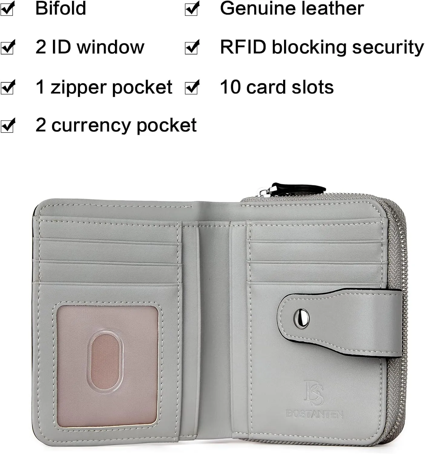 BOSTANTEN Leather Wallets for Women RFID Blocking Zipper Pocket Small Bifold Wallet Card Case