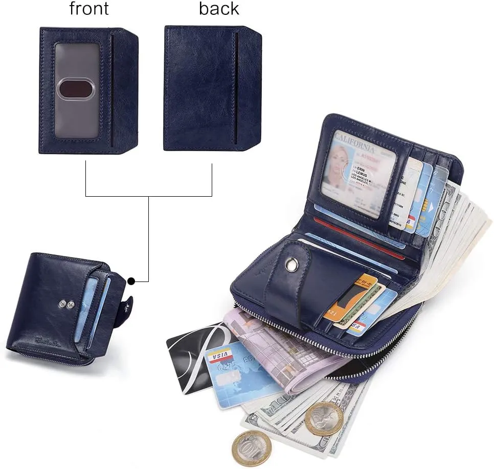 BOSTANTEN Leather Wallets for Women RFID Blocking Zipper Pocket Small Bifold Wallet Card Case