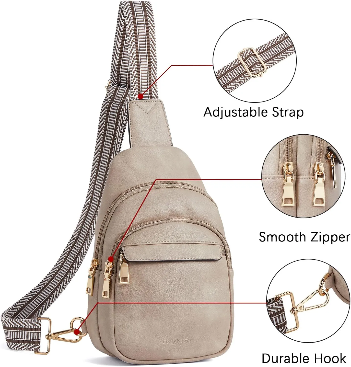 BOSTANTEN Small Sling Bag for Women Leather Crossbody Bags Fanny Pack Chest Bag for Travel