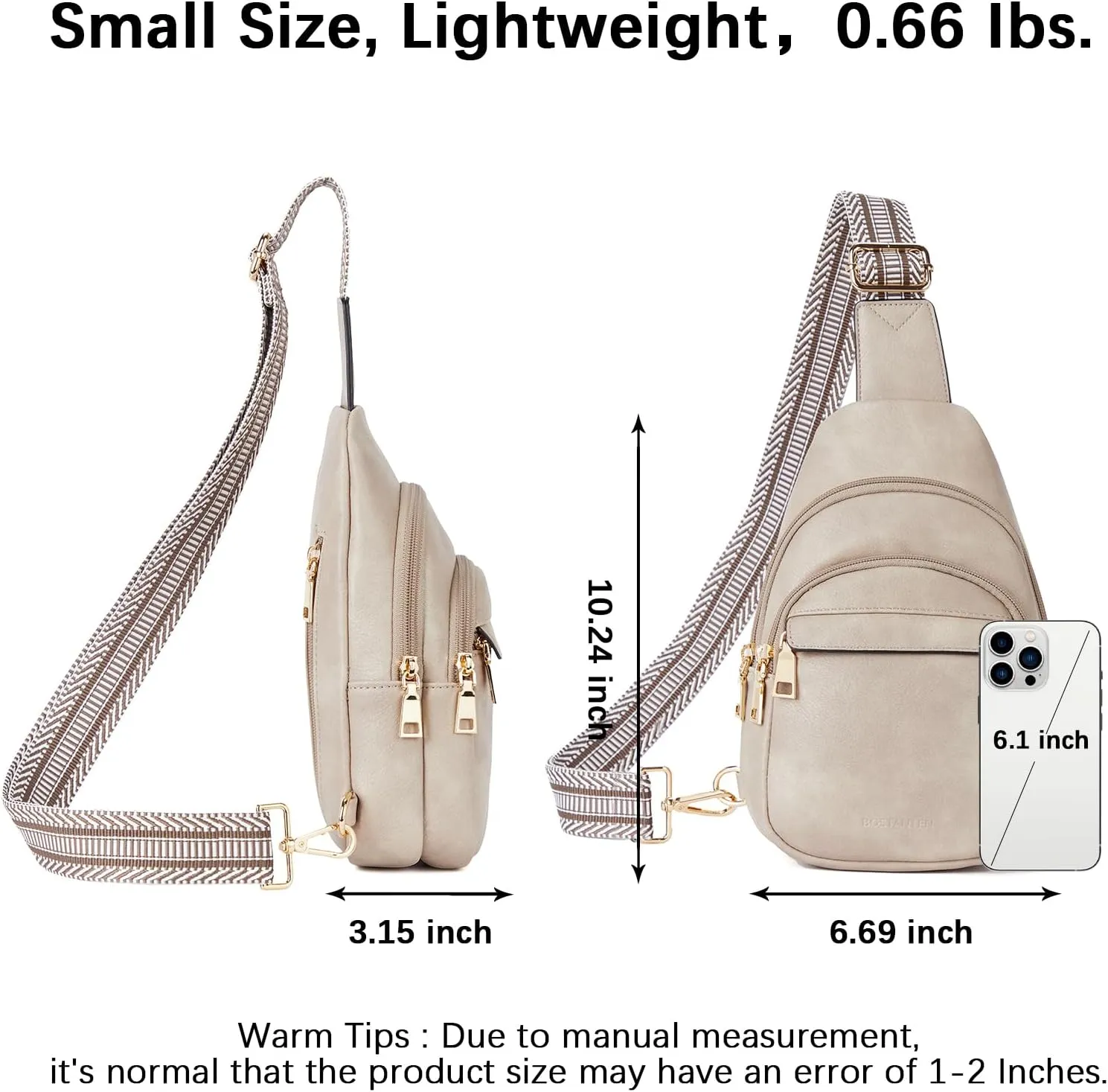 BOSTANTEN Small Sling Bag for Women Leather Crossbody Bags Fanny Pack Chest Bag for Travel
