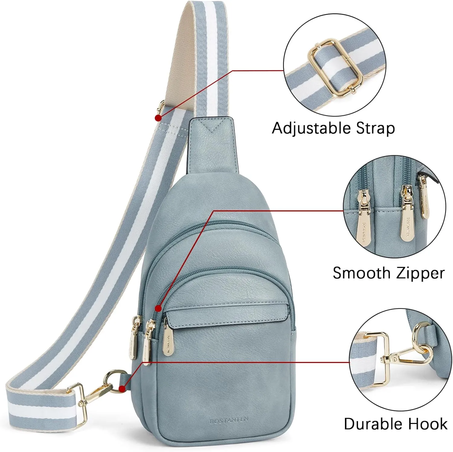 BOSTANTEN Small Sling Bag for Women Leather Crossbody Bags Fanny Pack Chest Bag for Travel