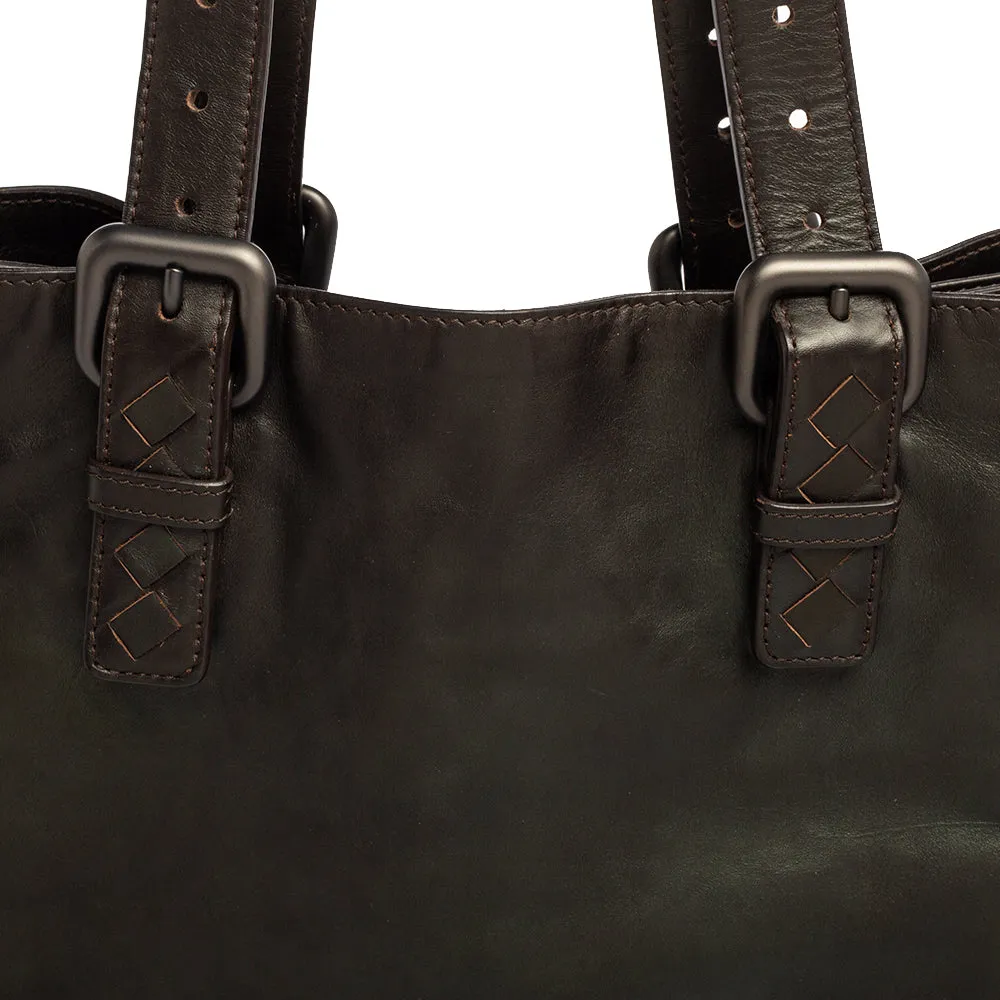 Bottega Veneta Dark Brown Intrecciato Trim Leather Expandable Tote
