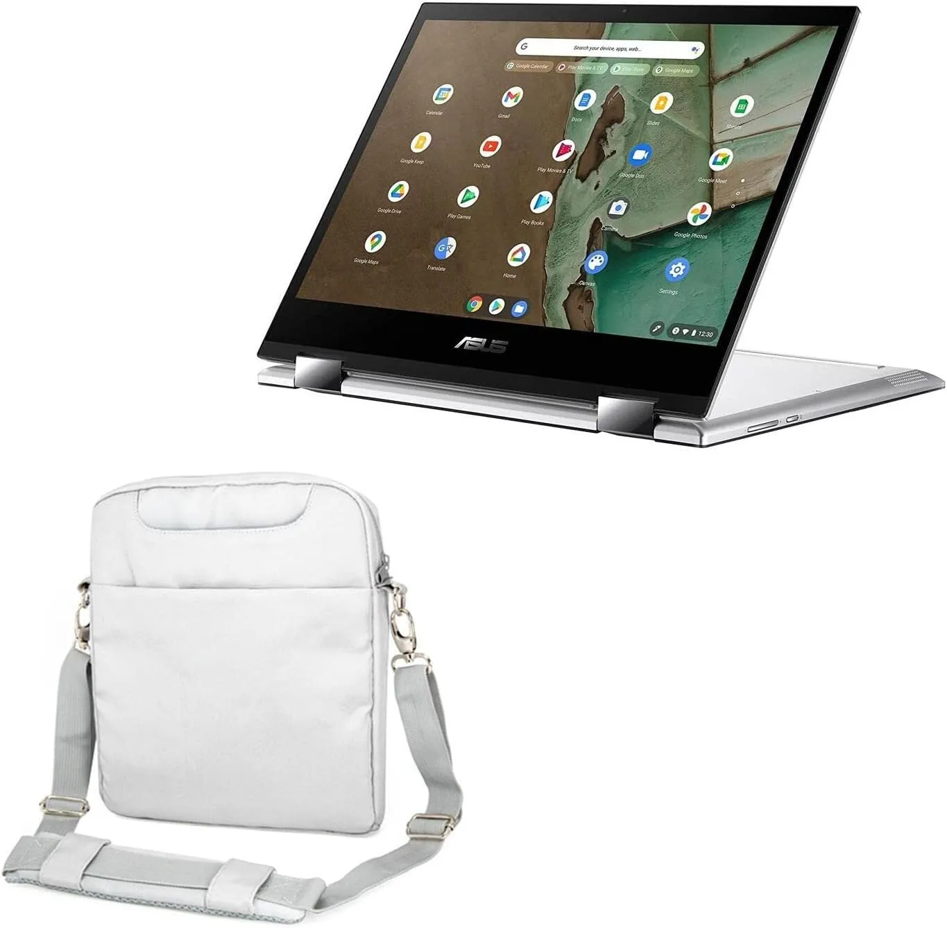BoxWave Case Compatible with ASUS Chromebook Flip CM3 (CM3200) - Encompass Urban Bag, Over Shoulder Messenger Straps Handle Bag Pockets - Cool Grey