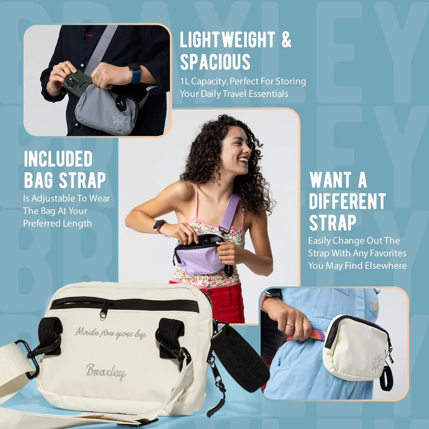 Braxley Unisex Clutch Bag & Belt Bundle - Crossbody and Fanny Pack for Men & Women - Full Length Stretch Belt Design – RFID Blocking Convertible Belt Bag | Washable and Durable