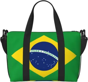 Brazilian flag Hand-held travel bag, messenger casual handbag, suitable for work, travel, fitness, tourism, women's zipper storage bag,