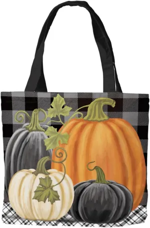 Briarwood Lane Checkered Pumpkins Autumn Canvas Tote Bag Fall 14.5" x 15"